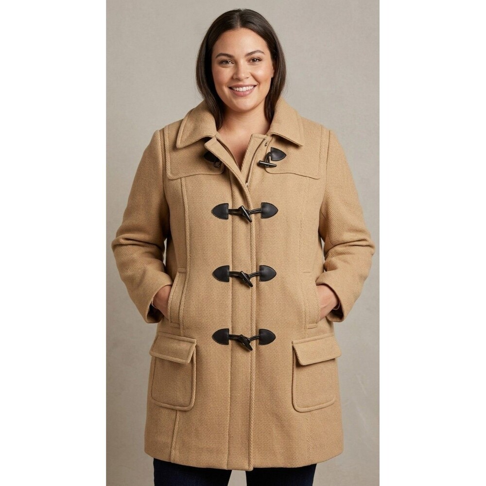 VTG Talbots Pea Coat 100% Wool Toggle Button Women's Size 22 Brown Beige Tan